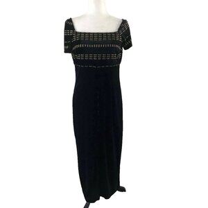 JOSEPH RIBKOFF Black Velvet Maxi Evening Dress Gown Size 10 w/ Inner Skirt